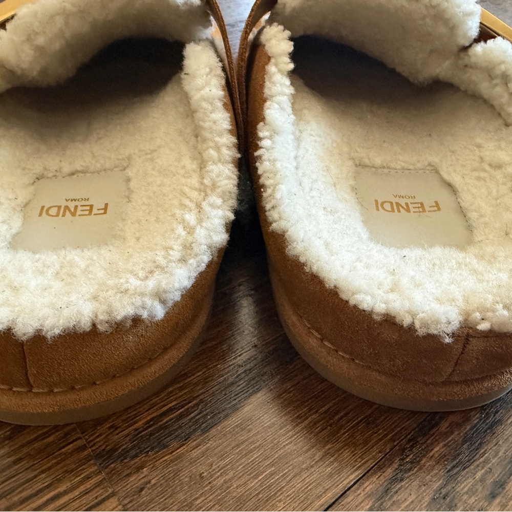 Fendi Brown Suede Shearling Lined Mules - Picture 6 of 15